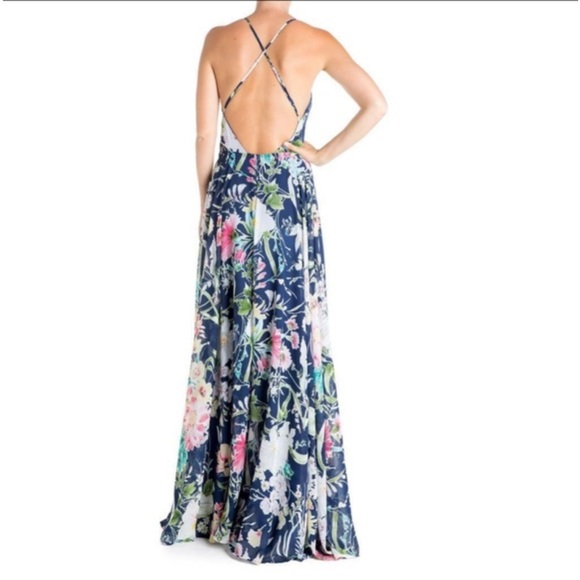 Meghan Los Angeles Midnight Floral Chiffon Criss Cross Back Maxi Dress Small - Picture 4 of 4